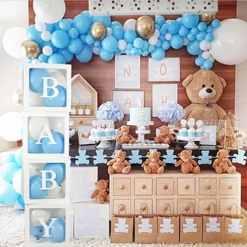 

1set White balloon box DIY Transparent Box balloons decor BABY LOVE Blocks baby shower 1st Birthday wedding Party decor supplies