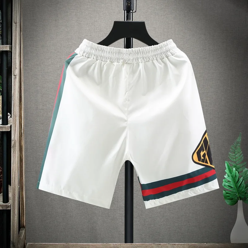 ICCLEK Ice Silk Quick-drying Shorts Men's Trend Personality Printing Slim Five-point Pants Color Striped Beach Pants