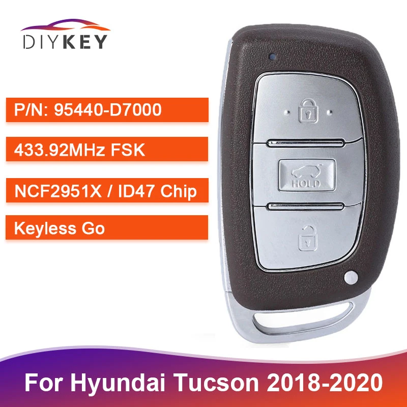 DIYKEY P/N: 95440-D7000 For 2018 2019 2020 Hyundai Tucson 3 Button 433MHz NCF2951X ID47 Chip 95440D7000 Smart Remote Car Key Fob coil pack