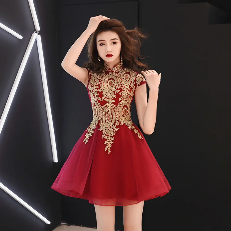 Bridesmaid dress Dark Red WomenAbove knee length Slim Party Dress Wedding Banquet Bride Chinese style wedding dress Gown Bridesmaid dress Dark Red WomenAbove knee length Slim Party Dress Wedding Banquet Bride Chinese style wedding dress Gown