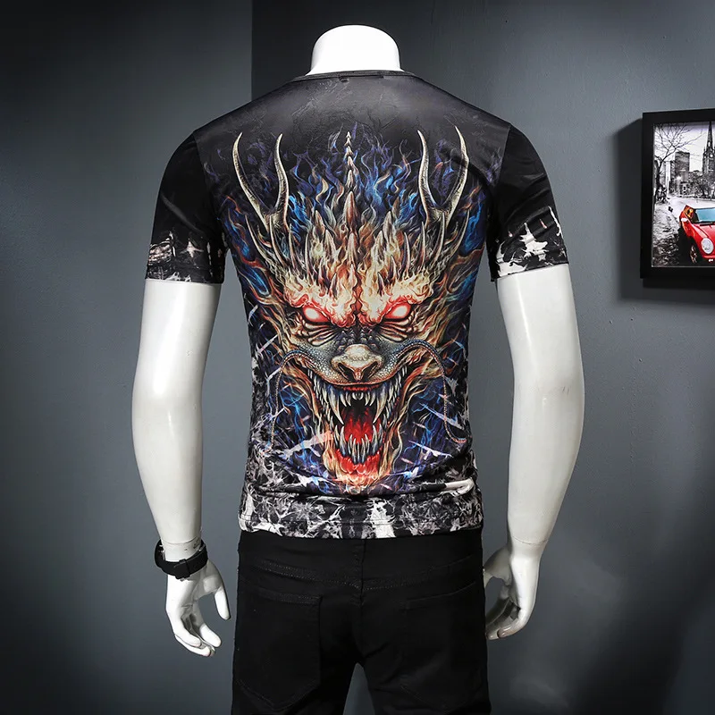 Camisetas Hombre, 3d рубашка, лето, ледяной войлок, короткий рукав, Рисунок дракона, приталенная, мужская, Повседневная футболка, Клубные, вечерние, модные футболки