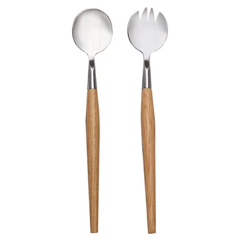 

2pcs Knife and Fork Set Stainless Steel Wooden Handle Salad Servers Flatware Fruit Cutlery Kit Tableware