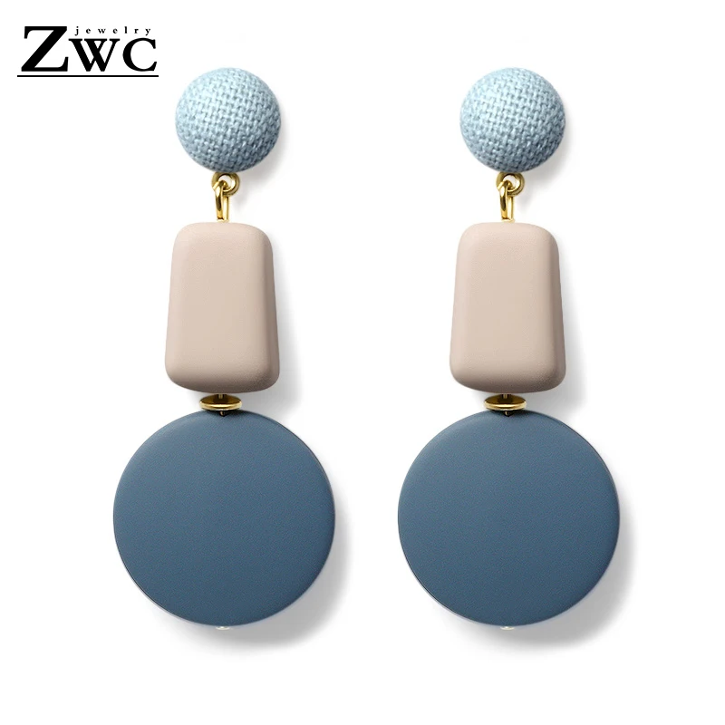 Blue ZWC модные корейские синие геометрические акриловые деревянные квадратные серьги для женщин массивные висячие серьги ювелирные изделия brincos oorbellen - Окраска металла: Blue