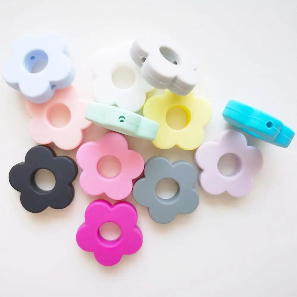 Cuentas de silicona para dentición de bebé, 50 Uds., 27mm, cuentas para mordedor de bebé, sin BPA, juguetes para la dentición del bebé, cadena de chupete