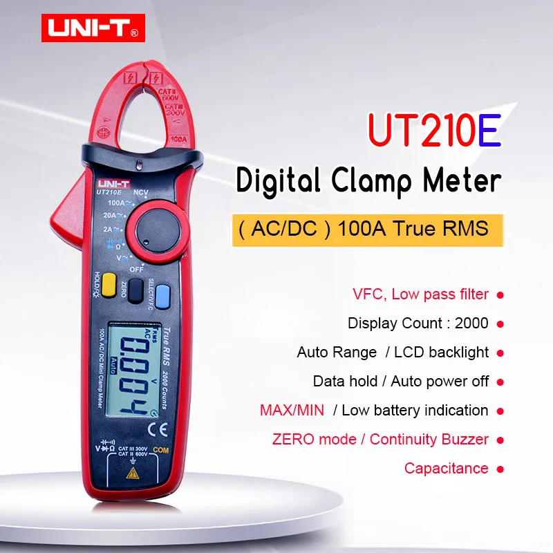 UNI T UT210E Мини цифровой клещи Ture RMS Автоматический диапазон переменного тока