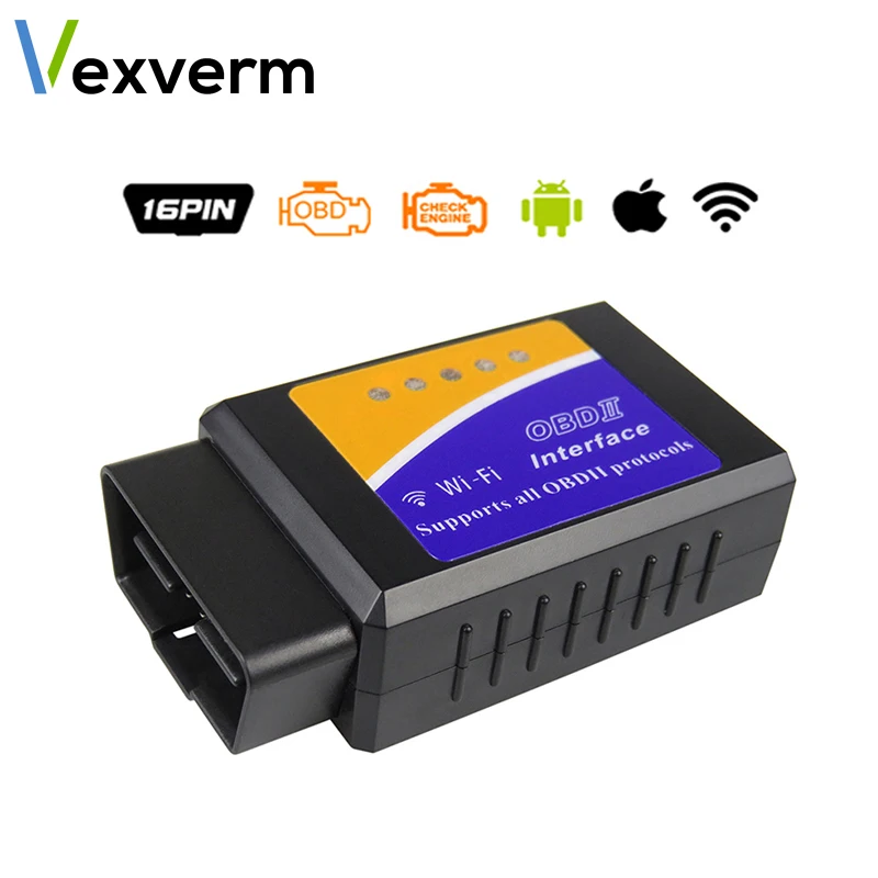 Диагностический сканер Vexverm ELM327 OBD2, прибор для диагностики автомобиля, Bluetooth/Wi-Fi V1.5, ELM 327 OBD II сканер для работы с Android/IOS/Windows, 12 В для дизельных двигателей