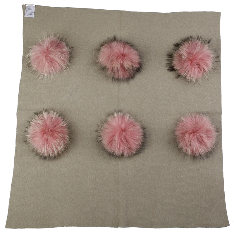 khaki skin pink Geebro/теплое кашемировое Пеленальное Одеяло для новорожденных и детей постарше; одеяло для сна для путешествий с 6 натуральным мехом енота; постельные пеленки с помпоном - Цвет: khaki skin pink