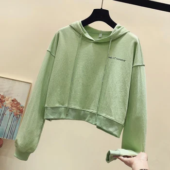 

Korean Sexy Style Long Sleeve Cropped Hoodie Women Kpop Clothes Fall 2019 Letter Print Crop Hoodies Sweatshirts Women Streetwear