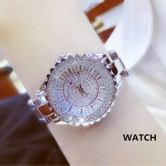 Золотые полностью алмазные часы модный женский топ брендовые роскошные женские часы серебряные женские часы кварцевые наручные часы для женщин - Цвет: Silver