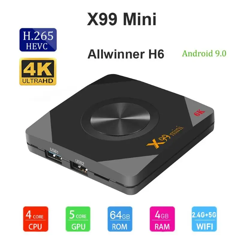 X99 Мини Смарт ТВ приставка 4 Гб+ 32 ГБ 4 ГБ+ 64 ГБ Android 9,0 Allwinner H6 четырехъядерный 2,4G/5G WiFi ТВ-приставка США ЕС Великобритания AU Plug