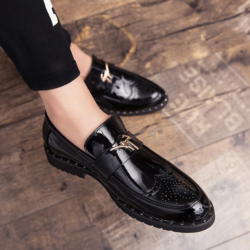 Black -2291 Модные модельные туфли из лакированной кожи; мужская обувь на плоской подошве с острым носком; официальная обувь; мужские свадебные туфли; яркие Туфли-оксфорды для мужчин; обувь - Цвет: Black -2291