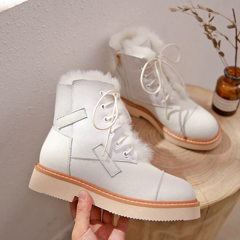 

Russian winter boots -30 degrees Women ankle boots leather with fur boots Wool lining warm boots snow boots Wounded army boots