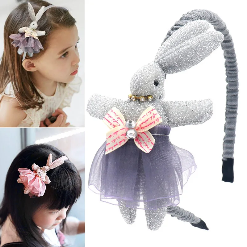 

Girls Hair Band Cartoon Rabbit Lace Dress Headbands Anti-skid Headwraps High Quality