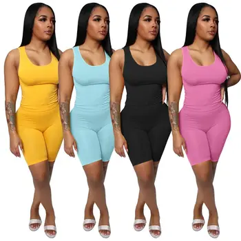 

ZKYZWX Casual 2 Piece Set Women Summer Tracksuit Crop Top and Biker Shorts Sweat Suits Bodycon Matching Sets Lounge Wear Outfits