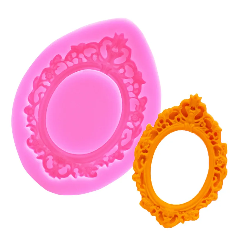 

Silicone fondant mold European lace trumpet photo frame retro mirror chocolate cake edge decoration mold baking easy to clean