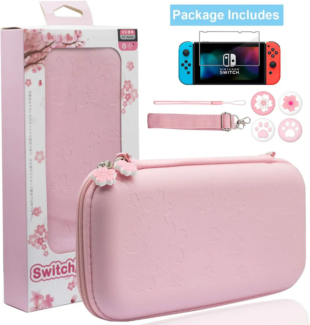 

Pink Travel Carrying Case 8 in 1 Kit for Nintendo Switch/Lite Accessories Hard Portable Protective Bundle Water-Proof Shell