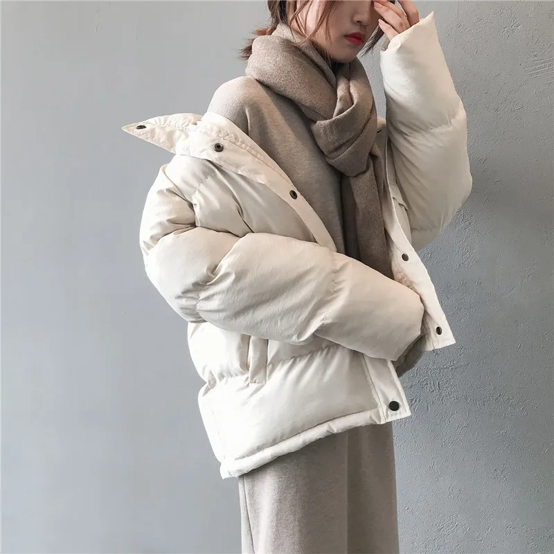 Зимняя однотонная женская парка, модная куртка с длинным рукавом и стоячим воротником, повседневное теплое однобортное Женское пальто, свободная верхняя одежда, куртки