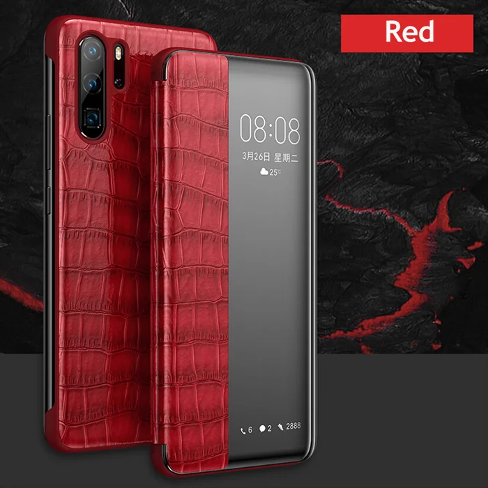 Красный Чехол из натуральной кожи для huawei P30/P30 Pro Vpower Smart View Window с крокодиловым лицевым покрытием, кожаные чехлы для huawei P30/P30 Pro - Цвет: Красный