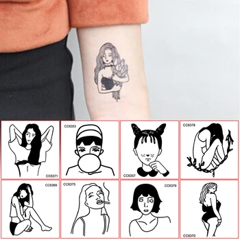

5pcs/lot 6X6cm Little Vintage Old School Style Sexy Girls Women Black White Face Temporary Tattoo Sticker Body Art Fake Taty