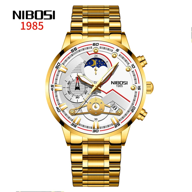 2021 New NIBOSI Brand Fashion Watch For Men Quartz Sports Stainless Steel Waterproof Chronograph Mens Watches Relogio Masculino Q