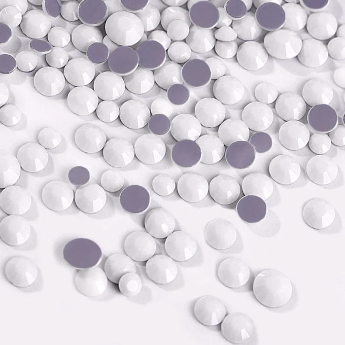 Nail Decoration Solid White Glass Stickers AB Color Nail Jewelry Decorations Flat Bottom Plastic Rhinestones MPwell
