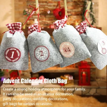 

24pcs/set Advent Calendar Cloth Bag Set With Stickers Wood Clips 10m Rope Christmas Countdown Craft Gift DIY