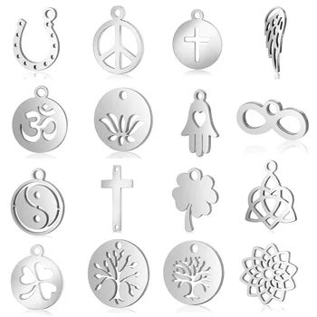 

10pcs/lot Religious OM DIY Charms Wholesale 100% Stainless Steel Clover Yin Yang Pendant Cross Knot Tree of Life Connector Charm