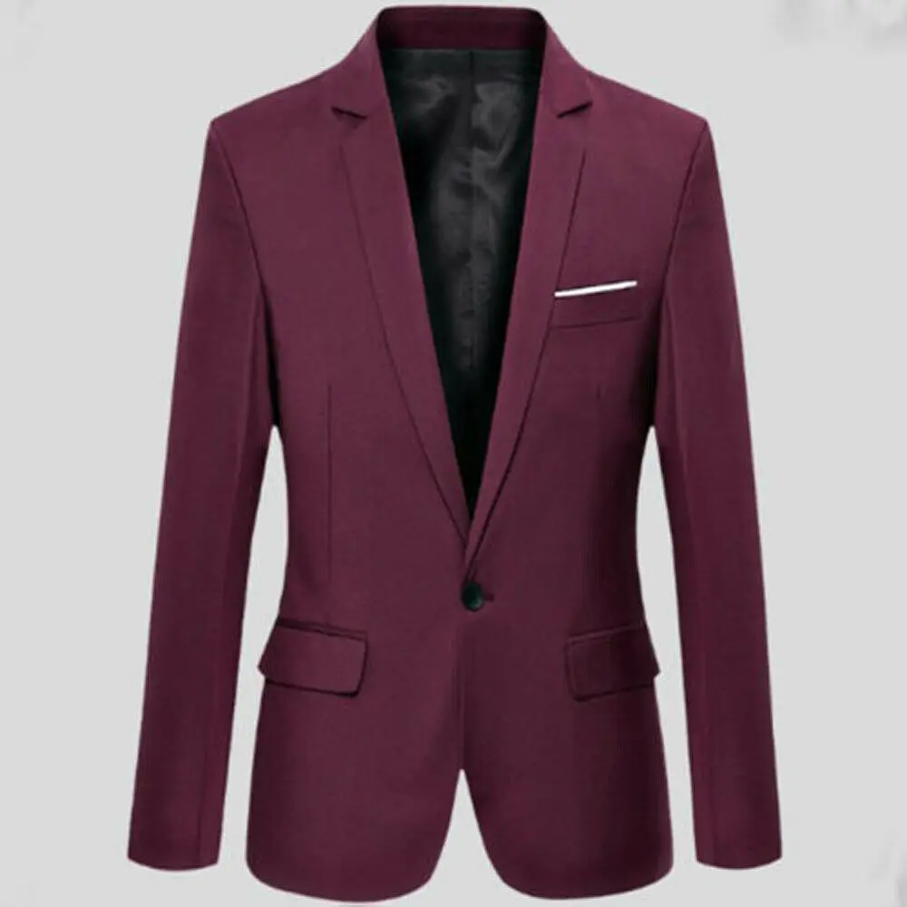 Men Male Casual Stylish Slim Long Sleeve Baseball Jacket Coat Zipper Coat Wedding Party Jacket Tuxedo Suit Coat Night Clubwear - Цвет: Бургундия