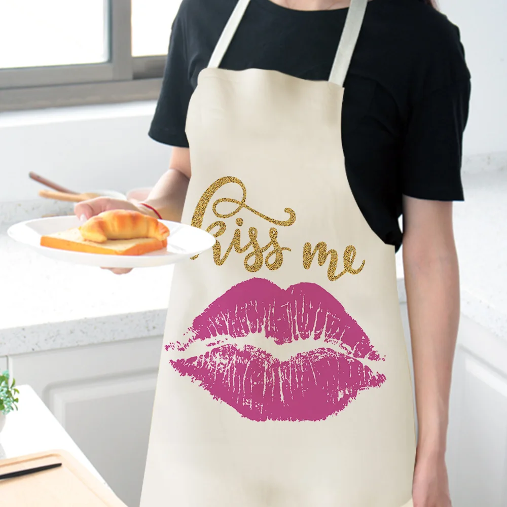 Creative Lips Women Men Kitchen Aprons Waterproof Cooking oil-proof Cotton Linen Antifouling Chef Apron Cleaning 68*55cm 0058