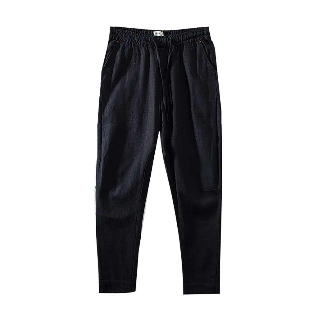 Черный Vogue Pantalones Hombre брюки мужские осенние новые простые однотонные хлопковые льняные брюки с карманами Masculino мужские - Цвет: Черный