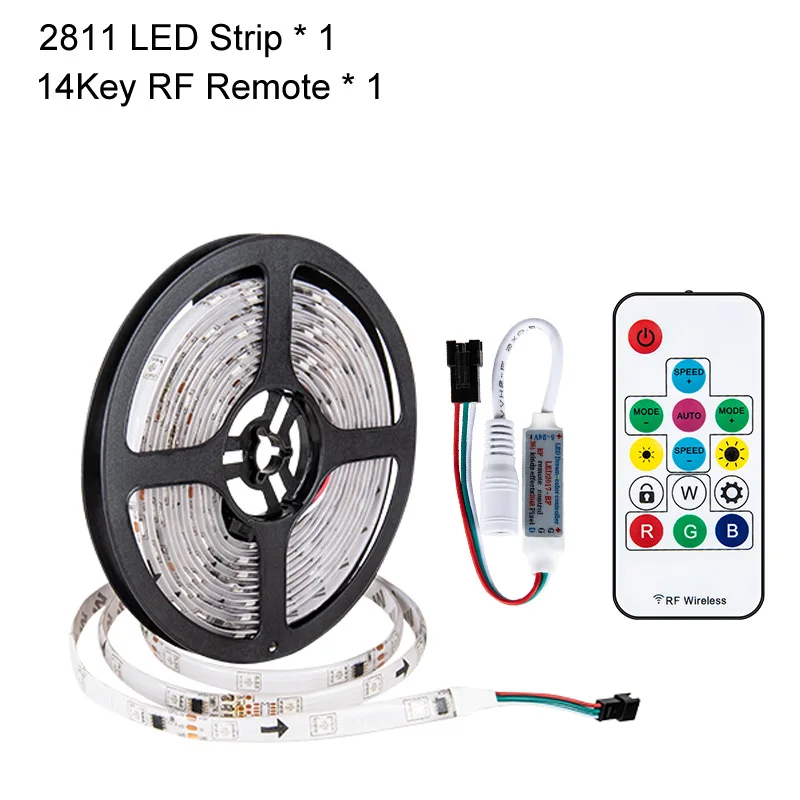 5 м 5050 RGB светодиодные полосы света 2811 IC WS2811 пикселей программируемый индивидуальный адресуемый 30/60 светодиодный s/m с 14 клавишами RF дистанционного управления - Испускаемый цвет: Strip and 14Key RF