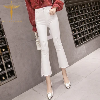 

Ladies Light Jeans Tassel Distressed Dilapidated Jeans Buttons Zip Pocket Micro Pull Jeans Fashion Street Wear Women Clothing