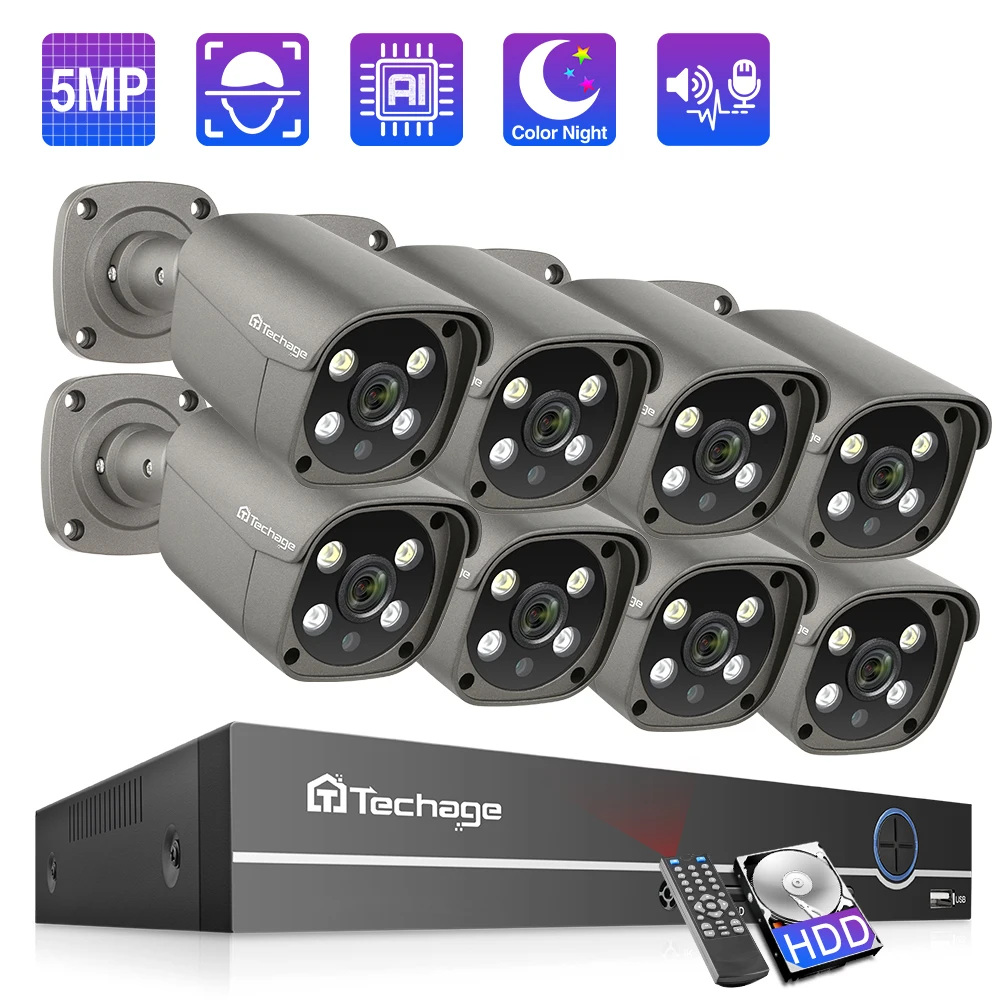 Techage 8CH 5MP System kamer bezpieczeństwa wideo CCTV zestaw do nadzorowania zewnętrzna kamera IP POE NVR AI ludzki wykryty dwukierunkowy dźwięk P2P 1 Techage 8CH 5MP System kamer bezpieczeństwa wideo CCTV zestaw do nadzorowania zewnętrzna kamera IP POE NVR AI ludzki wykryty dwukierunkowy dźwięk P2P 1