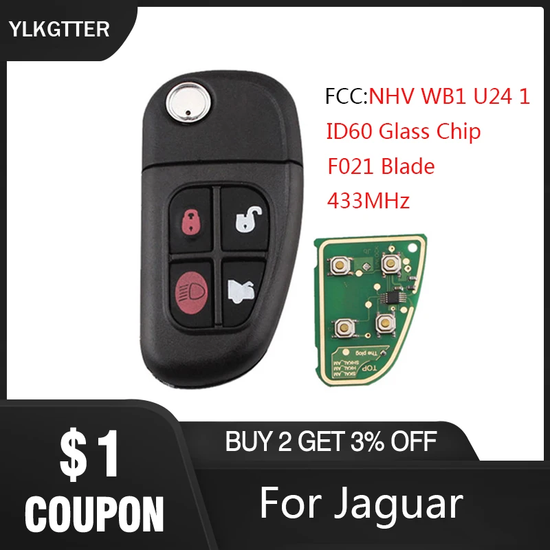 YLKGTTER 433MHz 4 Bottons откидной Складной Дистанционный Автомобильный ключ для Jaguar X-type
