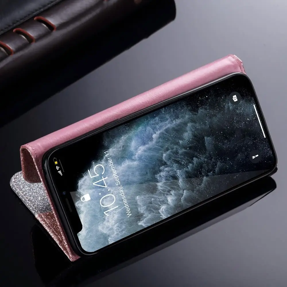 Роскошный чехол-кошелек с кристаллами для iPhone 11 Pro Max X Xr Xs, блестящий флип-чехол для телефона для iPhone 8 Plus, 7, 6, S, 6, 5, 5S, SE
