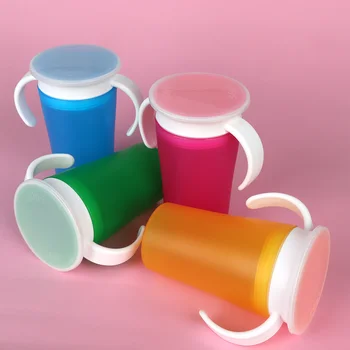 

360 Degrees Baby Learning Drinking Cup With Double Handle Flip Lid Leak-Proof Infants Water Cups Bottle Baby Feeding Cups