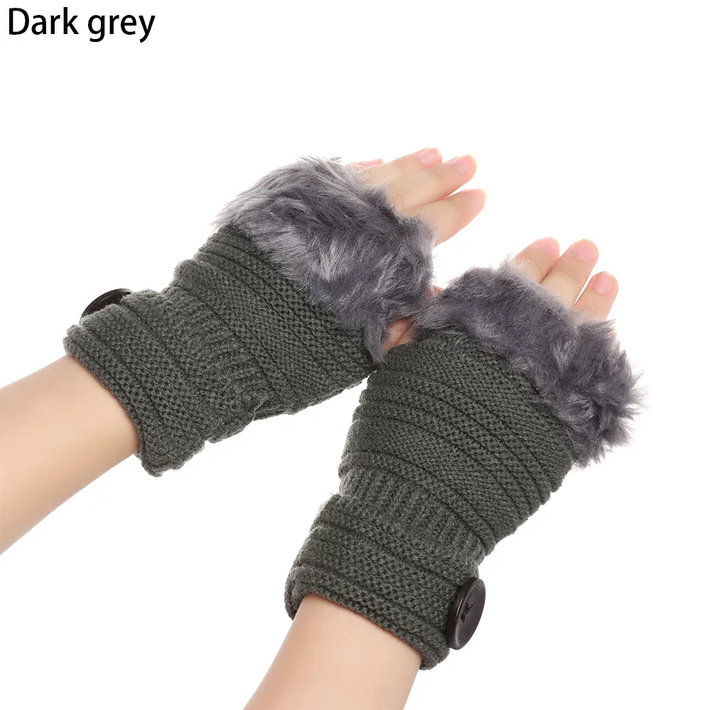 3-dark grey Зимние осенние теплые модные наручные перчатки для девочек из искусственного кроличьего меха, вязаные женские вязаные варежки без пальцев, перчатки с открытыми пальцами - Цвет: 3-dark grey