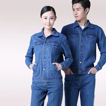 2019New сварочный костюм размера плюс для мужчин и женщин, сплошной цвет, мастерская, Осень-зима, джинсовый комбинезон, анти-Искра, анти-обжигающая джинсовая куртка