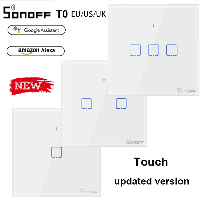 SONOFF T0 TX интеллектуальная беспроводная(Wi-Fi) Умные выключатели с 1/2/3 Беспроводной переключатель Wi-Fi для Alexa Google Home "умный дом" умный дом штепсельная вилка стандартов ЕС и Великобритании и США