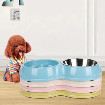 

Double Dog Bowl Puppy Food Water Feeder Pet Slow Feeder Bowls Stainless Steel Bowls