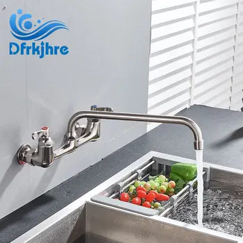 

Dfrkjhre Kitchen Faucet Wall Mounted Brushded Nickle Wall Mixers Tap Sink Degree Swivel Hot And Cold Double Handle