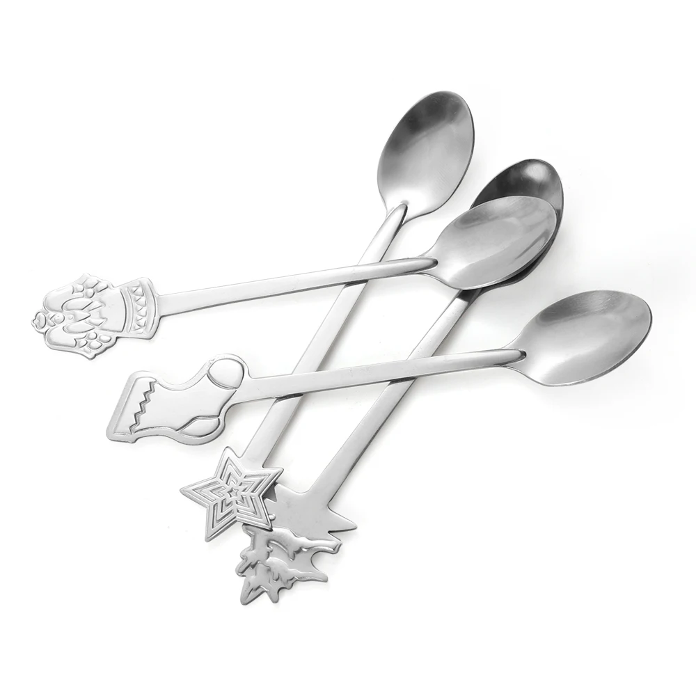 4Pcs/Set Stainless Steel Christmas Coffee Spoons Snowman Christmas Tree Kids Tea Scoops Desserts Tableware Kitchen Supplies