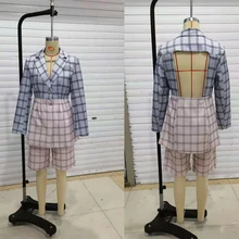 Spring Autumn Ladies Retro Chic Plaid Patchwork backless Blazer coat Women Fashion V-neck Long Sleeve Single-breasted Suit Top