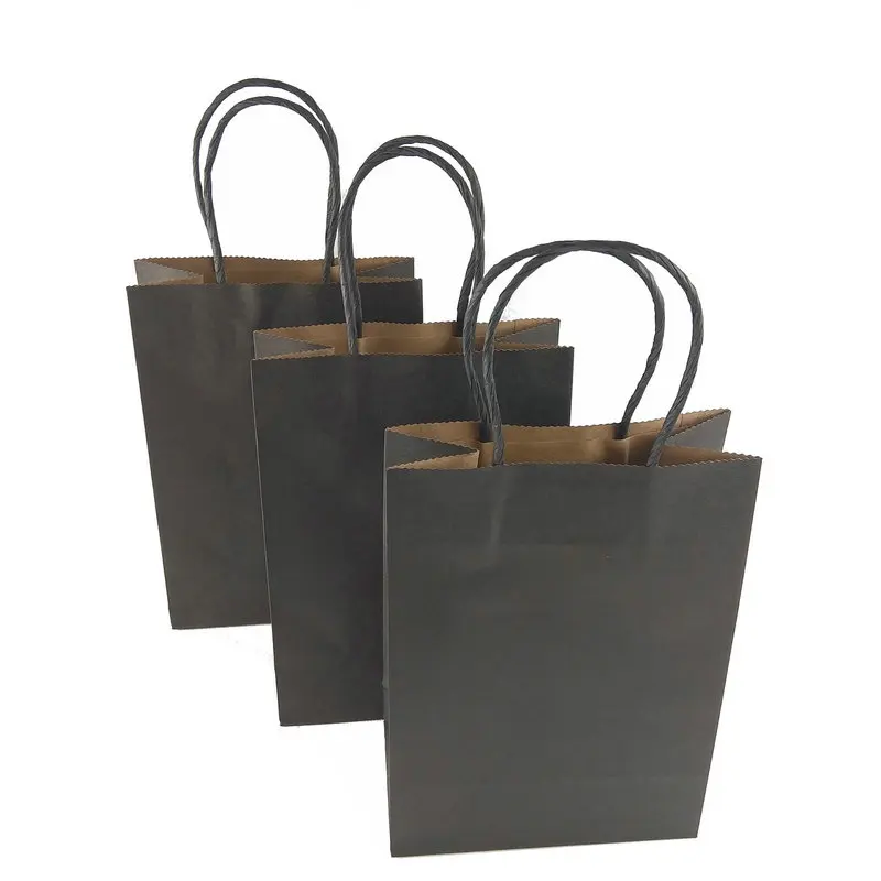 10 шт./партия черные бумажные пакеты с ручками подарочные сумки многофункциональные Высококачественные 3 размера перерабатываемая Экологическая сумка