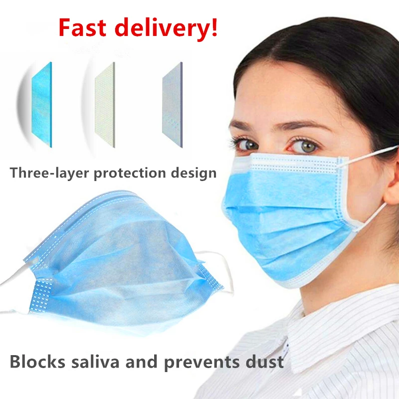 

50pcs Non-woven 3 layers Block saliva Anti Pollution Mouth Mask Dust Masks Unisex Mouth Muffle for Allergy/Asthma/Travel