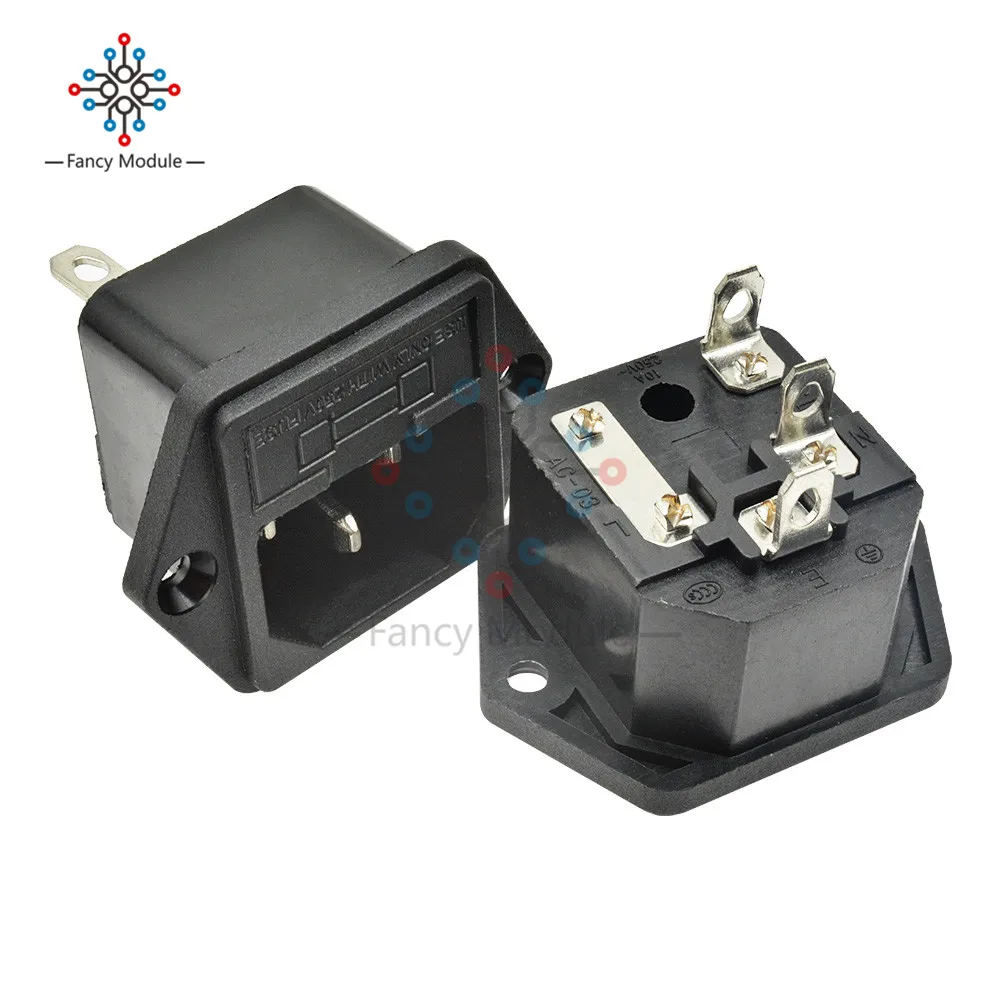 1 шт. AC 250 В 10A IEC320 C14 Мужской Шнур питания Входной адаптер питания от сети Железный сердечник с 5*20 мм 250 В 10A предохранитель