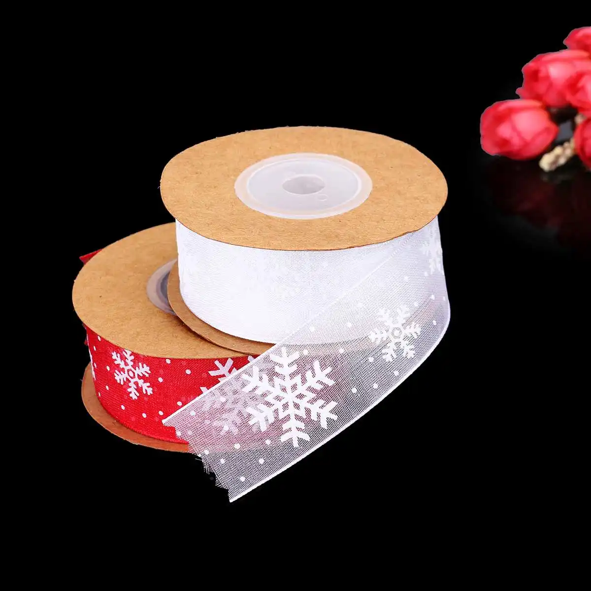DIY Christmas Decorations Trim Ribbon 10m Transparent Snowflake Ribbons Roll Gift Packaging Material Hair Accessories Home Party