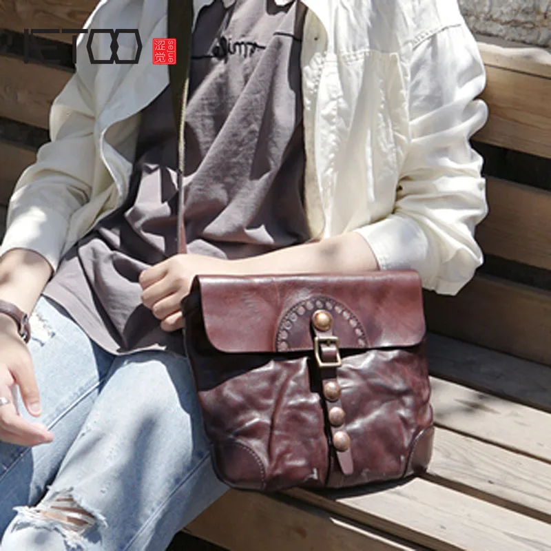 

AETOO Leather fashion retro slash ingress bag, ladies handmade cowhide one-shoulder envelope bag