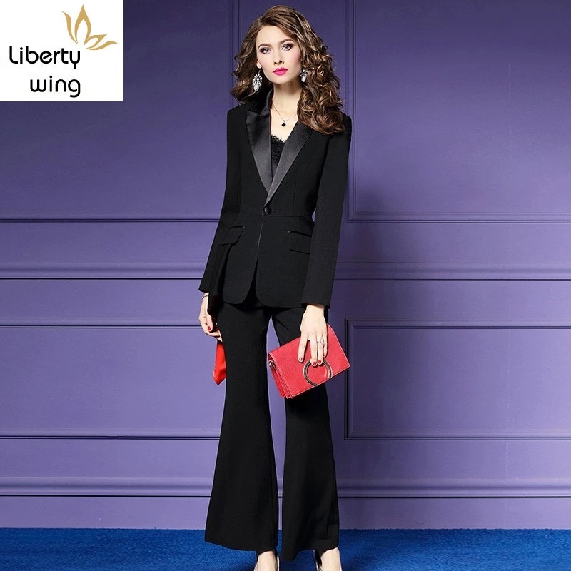 Fashion Office Clothes Women Formal 2 Pieces Female Slim Luxury Casual Business Suits Ladies Wide Leg Pants Costume - Pant Suits - AliExpress