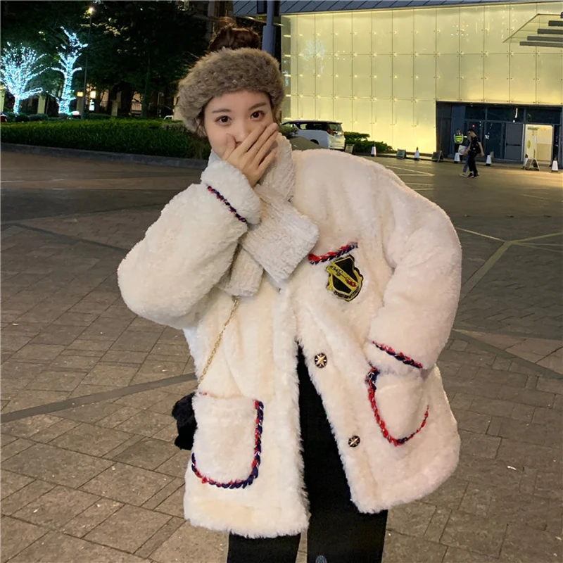 Only Coat Осенне-зимняя утепленная куртка в школьном стиле; свободная верхняя одежда с v-образным вырезом для девочек; хлопковое пальто с длинными рукавами и имитацией овечьей шерсти в консервативном стиле - Цвет: Only Coat